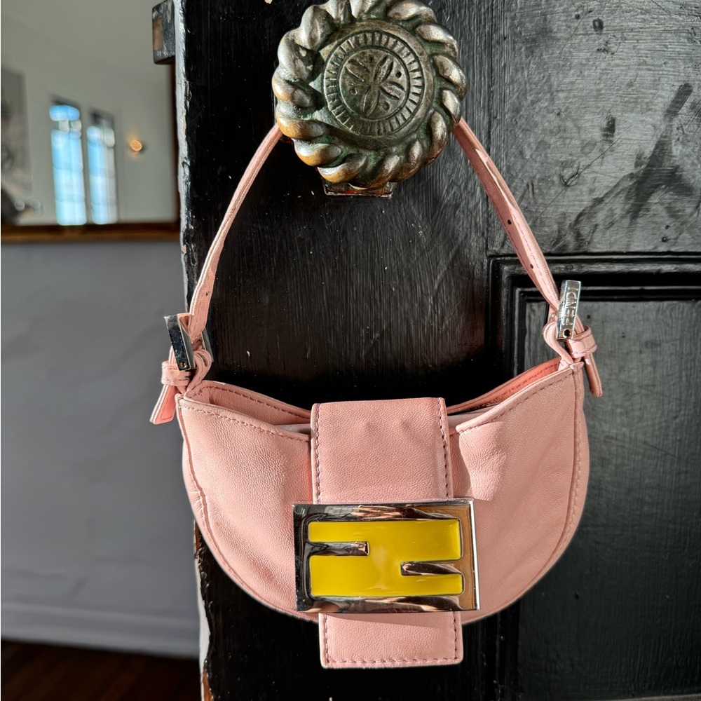 2000s Fendi Pink Yellow Enamel Mini Croissant